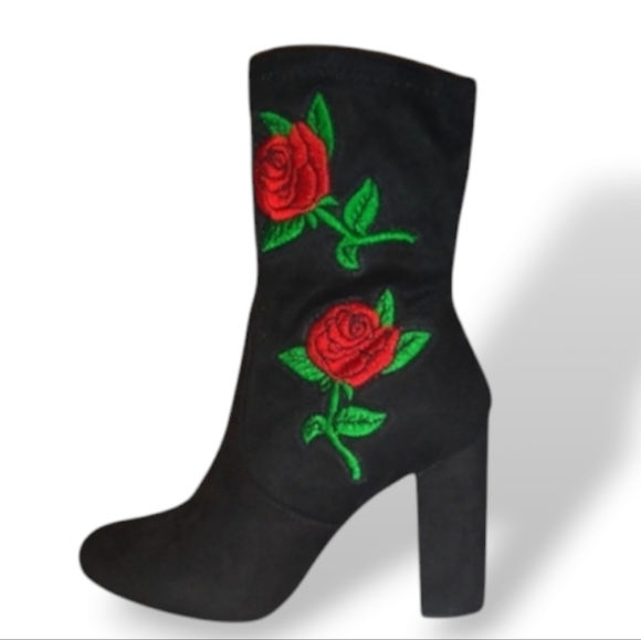 🛑BOGO 🆕Camel Floral Embroidered Detailed High Ankle Boot - Picture 10 of 11